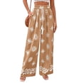 thumbnail image 3 of Women'S Wide Leg Palazzo Pants Boho Floral Trousers Flowy Beach Vacation Clothes Resort Wear Khaki XL, 3 of 9