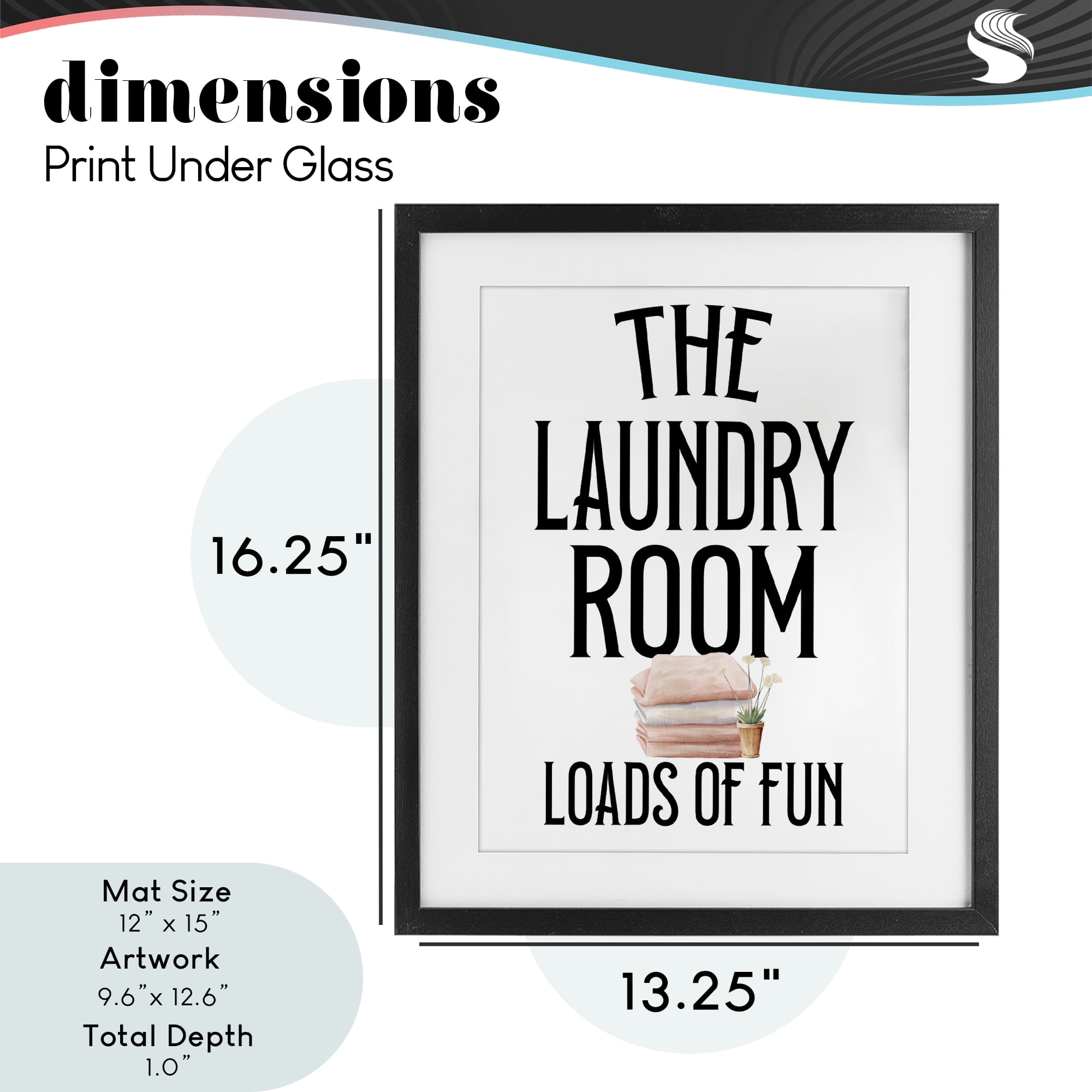 Laundry Room Fun Minimal Black Framed Print Under Glass, design by Kim Allen
