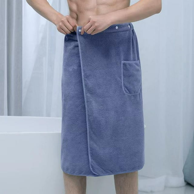 Toalla envolvente para hombres, 70 * 150 cm Manta de microfibra suave y duradera para albornoz, Bolsillos transpirables súper absorbentes, Baño Playa Piscinas Gimnasios Gris