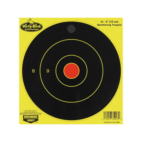 Birchwood Casey Dirty Bird Bull's-Eye Yellow Splattering Targets Practice Shooting for Indoor and Outdoor Use, 6" - 16 TARGETS