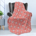 thumbnail image 4 of Moroccan Soft Flannel Fleece Throw Blanket, Floral Framework Faded Leaf Ornaments Old Fashioned Blossoms, Cozy Plush for Indoor and Outdoor Use, 70" x 90", Coral Peach Blue, by Ambesonne, 4 of 5