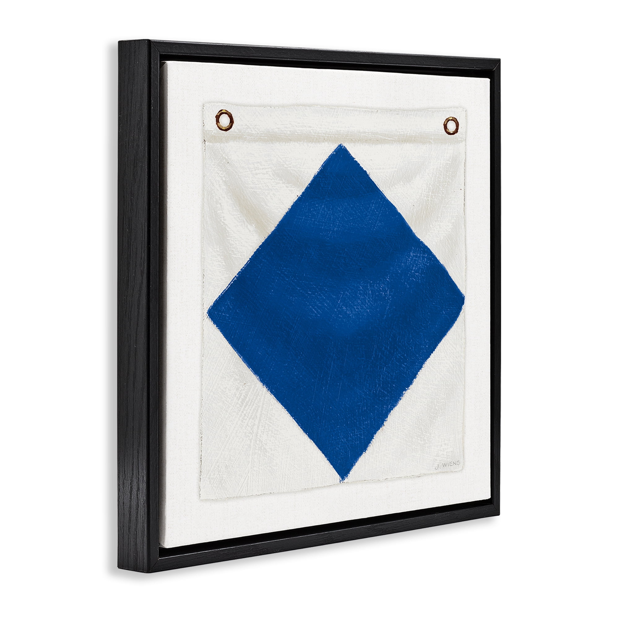 Stupell Industries Blue & White Nautical Flag Nautical & Beach Painting Black Floater Framed Canvas Art Print Wall Art, 25 x 25
