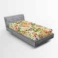 thumbnail image 2 of Ambesonne Citrus Fitted Sheet, Jungle Scene Leafy Twigs Art, Twin Size, Marigold Fern Green Ruby, 2 of 5