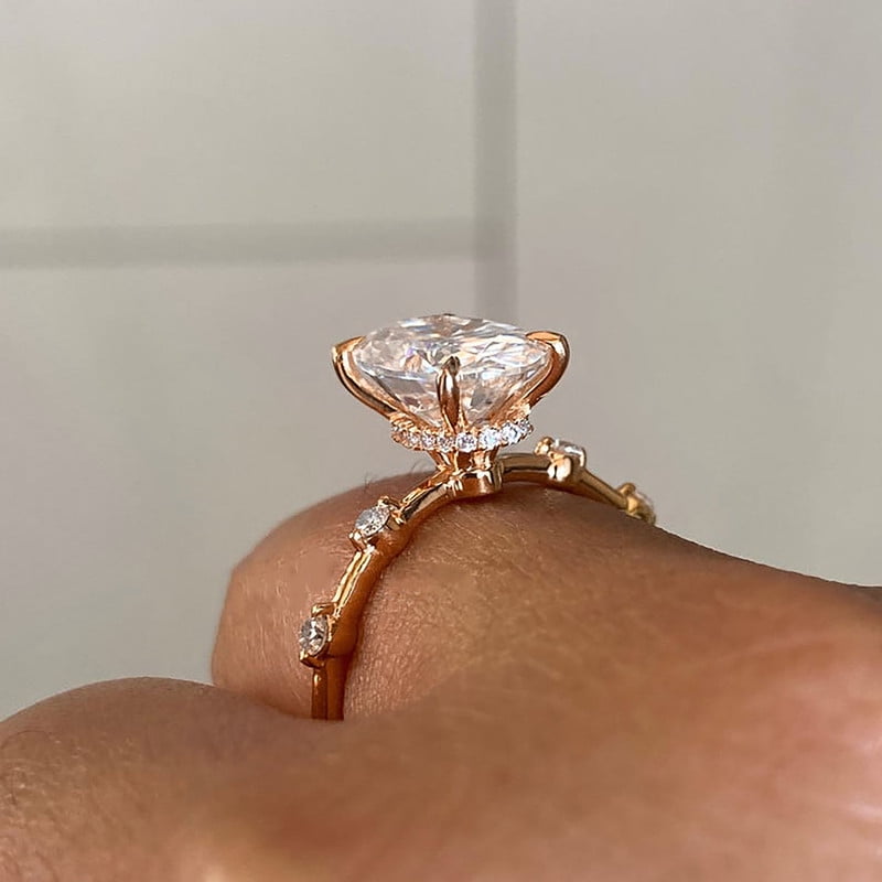 Cora Jewellery 2.75TCW Distance Diamond Oval Moissanite Engagement Ring For Women, 14K Rose Gold