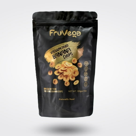 FRUVEGA Vacuum Fried Banana Chips – 100g Resealable pack | Crispy & Naturally Sweet | 66% Less Fat | No Added Sugar | Healthy Snack