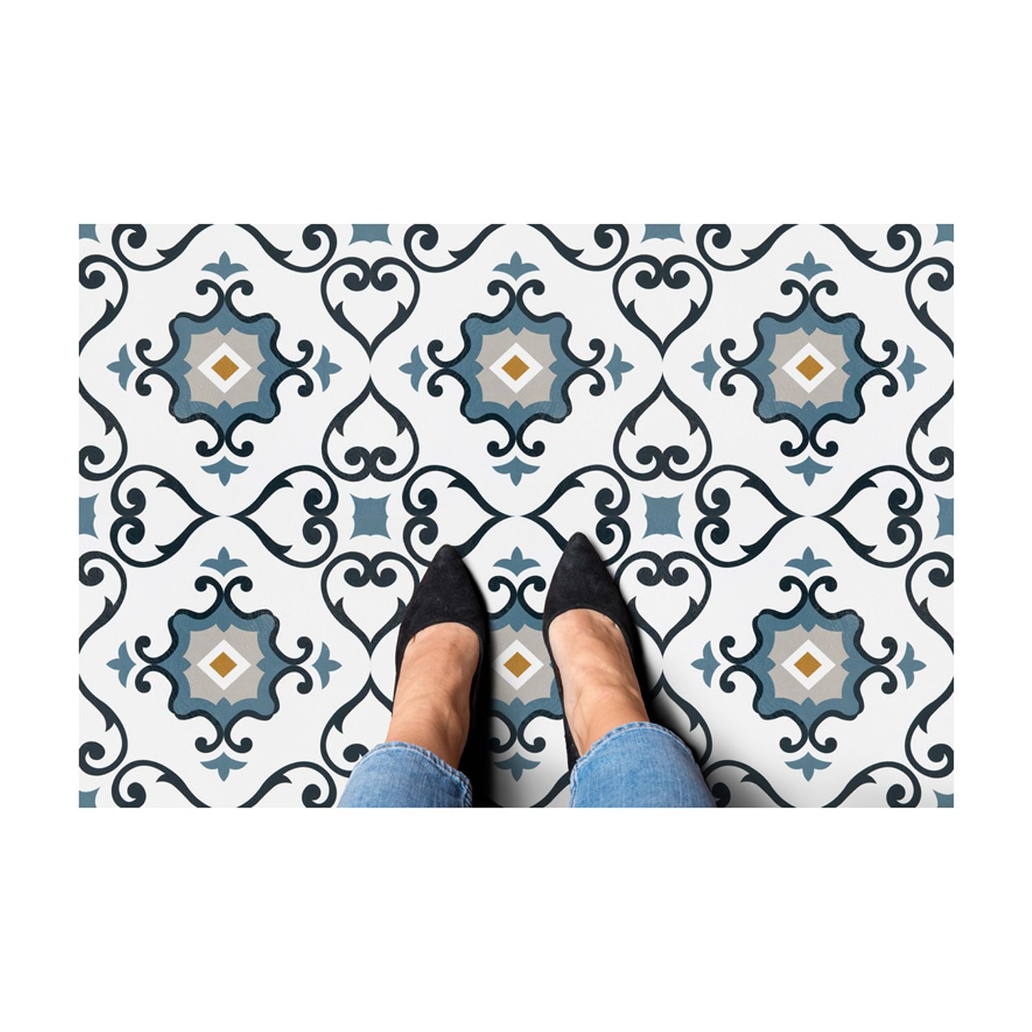 HomeStock Renaissance Rhapsody 12x12 Self Adhesive Vinyl Floor Tile in Navy Pearl - 20 Tiles - 20 sq. ft. Coverage - Peel and Stick DIY Installation - Easy 1.5mm Thickness