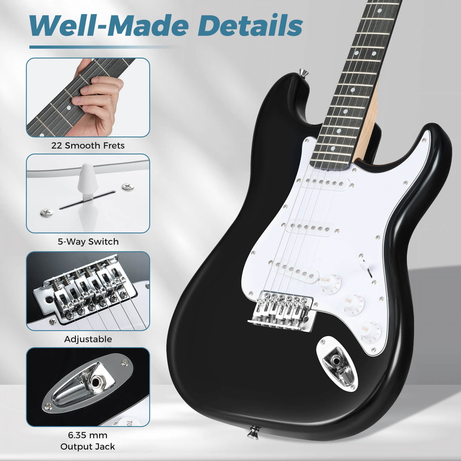 Costway 39" Electric Guitar Beginner Kit with Amplifier, Classic SSS Pickup, Gig Bag, Capo Black