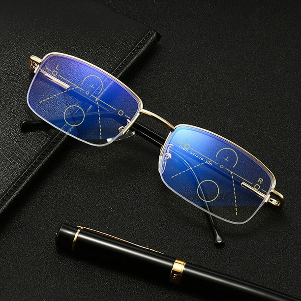 Mens Half Frame Reading Glasses Metal Progressive Multifocal Readers