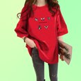 thumbnail image 3 of Camiseta de mujer estampada de manga corta con cuello redondo suelta de verano, rojo, M Inevent AP001204-17B, 3 of 7