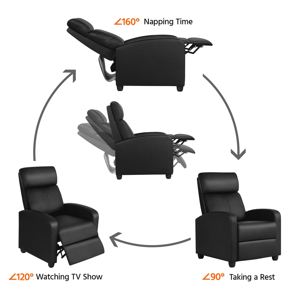 Yaheetech 2pcs PU Leather Upholstered Recliner Chair with Pocket Spring, Black