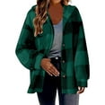 thumbnail image 5 of lcziwo Oversized Plaid Flannel Jacket for Women Button Down Long Sleeve Hooded Shacket 2024 Fall Winter Lightweight Going Out Hoodies,Army Green,XXXL, 5 of 8