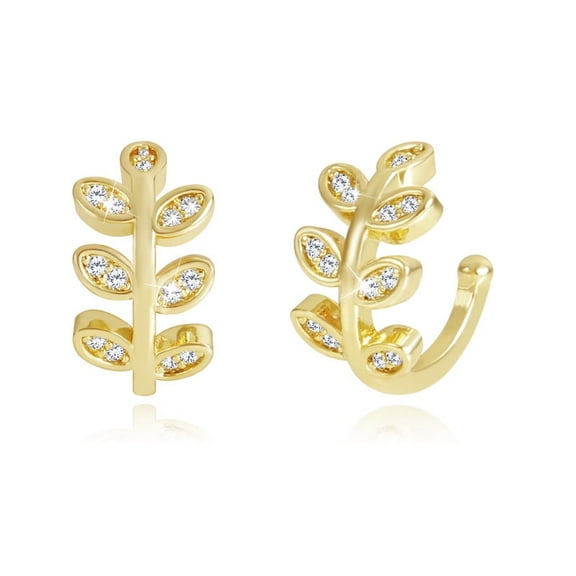 Alexcraft Leaf Cuff Earrings for Women 14K Gold Plated Cubic Zirconia Huggie Earrings Lightweight Dainty Hypoallergenic Earrings Jewelry Gifts