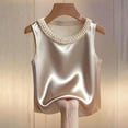 thumbnail image 4 of Tank Tops for Women Crew Neck Pearl Decor Satin Sleeveless Going Out Tops, 4 of 6