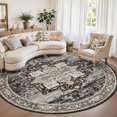thumbnail image 2 of General Round Area Rug: Machine Washable Stain Resistant 5 Round Rug for Living Room,Bedroom Non Slip Low Pile Carpets for Dining Room Ultra Thin Soft Home Decor Floor Mat 5ft Black, 2 of 17