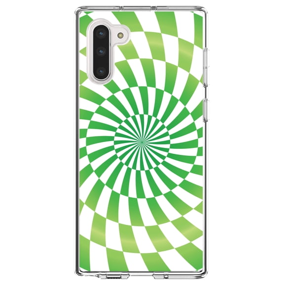 DistinctInk Clear Shockproof Hybrid Case for Samsung Galaxy Note 10 (6.3" Screen) - TPU Bumper, Acrylic Back, Tempered Glass Screen Protector - Green White Swirl Geometric