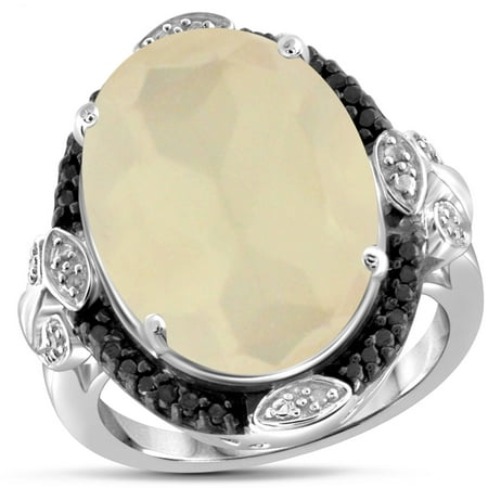 JewelersClub 11 Carat T.G.W. Moonstone and Black and White Diamond Accent Sterling Silver Ring