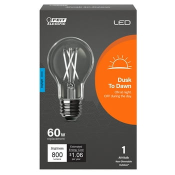 Feit Electric Intellibulb LED 8.8W (60W Equivalent) Daylight Dusk to Dawn Light Bulb, A19, Medium E26 Base, Clear, Dimmable