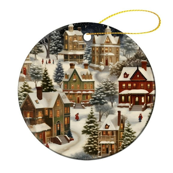 Ornament Victorian Christmas Village Double-Sided Ceramics Ornaments Christmas Winter Scenes Christmas Tree Hanging Accessories Funny Gifts for Women/Men