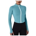 thumbnail image 1 of AherBiu Hauts d'Entraînement pour Femmes à Manches Longues avec Fermeture Éclair, Col Montant, Extensibles, Compression, Haut de Yoga, T-Shirts, 1 of 4