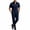 Navy, variant on Men's Business Casual 2 Piece Suit Set, Short Sleeve Lapel Collar Button Down Shirt & High Waist Straight Leg Dress Pants, Loose Fit formal Daily office Outfit Brown
