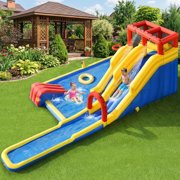 Redsmile Inflatable Dual Slide Water Park Climbing Bouncer with Splash Pool Basketball Hoop for Kids Aged 3-10 Outdoor Backyard Play - Multicolor