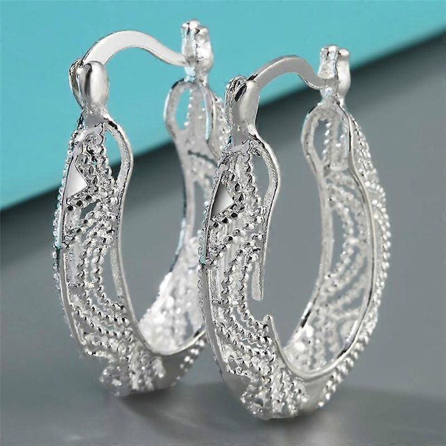 Trendy Silver Color Hollow Circle Hoop Earrings for Women Fashion Korean Style U Shape Earrings Wedding Engagement Party Jewelry