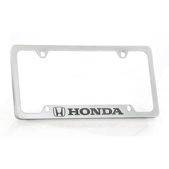 Honda Workmark Satin Silver Finish Plated Zinc Bottom Engraved License Plate Frame Holder