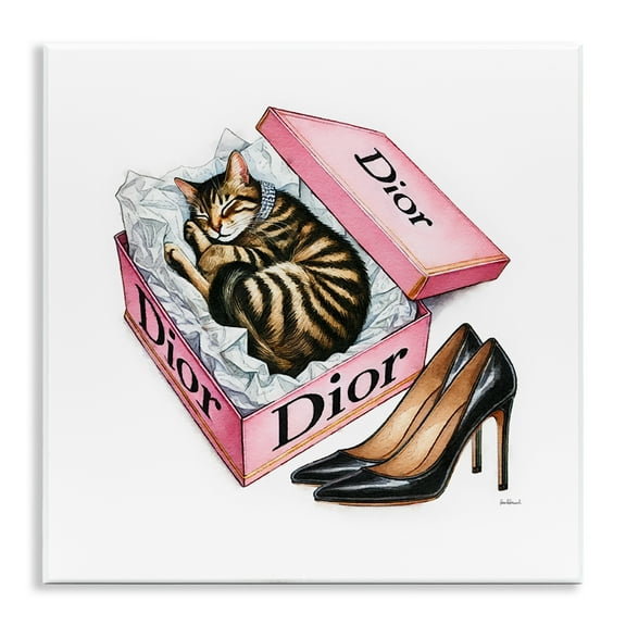 Stupell Industries Pink Shoebox with Kitten Animals Painting Unframed Art Print Wall Art, 12 x 12