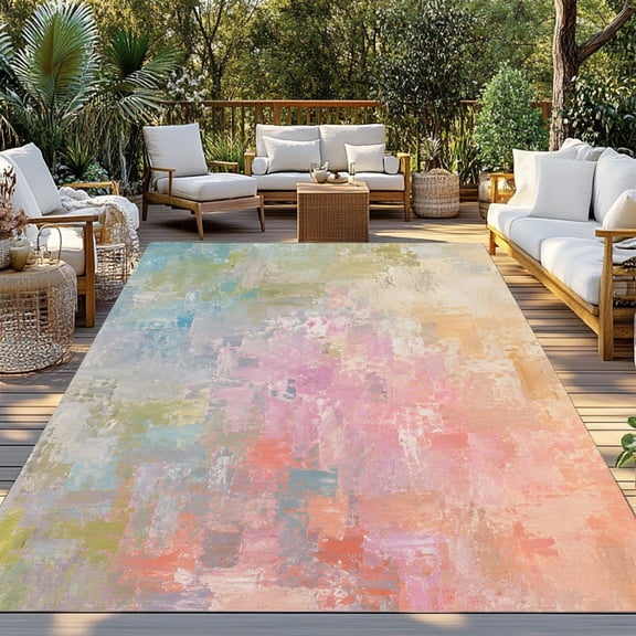 Outdoor Rug, Color Gradient Mottled Indoor Area Rug Outdoor Carpet RV Camping Rugs 3x5ft Minimalist Impressionist Style Outside Mat for Patio Picnic Porch Deck Balcony Backyard