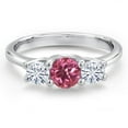 thumbnail image 3 of Gem Stone King 14K White Gold Pink Tourmaline & White Moissanite 3-Stone Engagement Ring | 0.98 Cttw | Round 5MM and 4MM | Three Stone Wedding Anniversary Promise Ring for Women (Size 5), 3 of 6