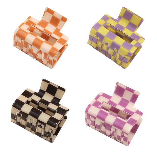 Paquete de 4 pinzas para el cabello a cuadros BetterJonny Square Medium Checker Barrettes Lindas pinzas para el cabello Accesorios para el cabello para cabello grueso y fino para mujeres y niñas