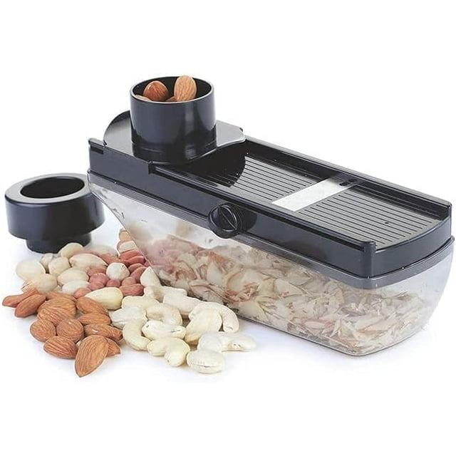 Dry Fruit Plastic Cutter Slicer, adjustable Stainless Steel Blades with Plastic Container, Portable Fruit and Vegetable Compact with Holder and Container by Dark Handicraft One.