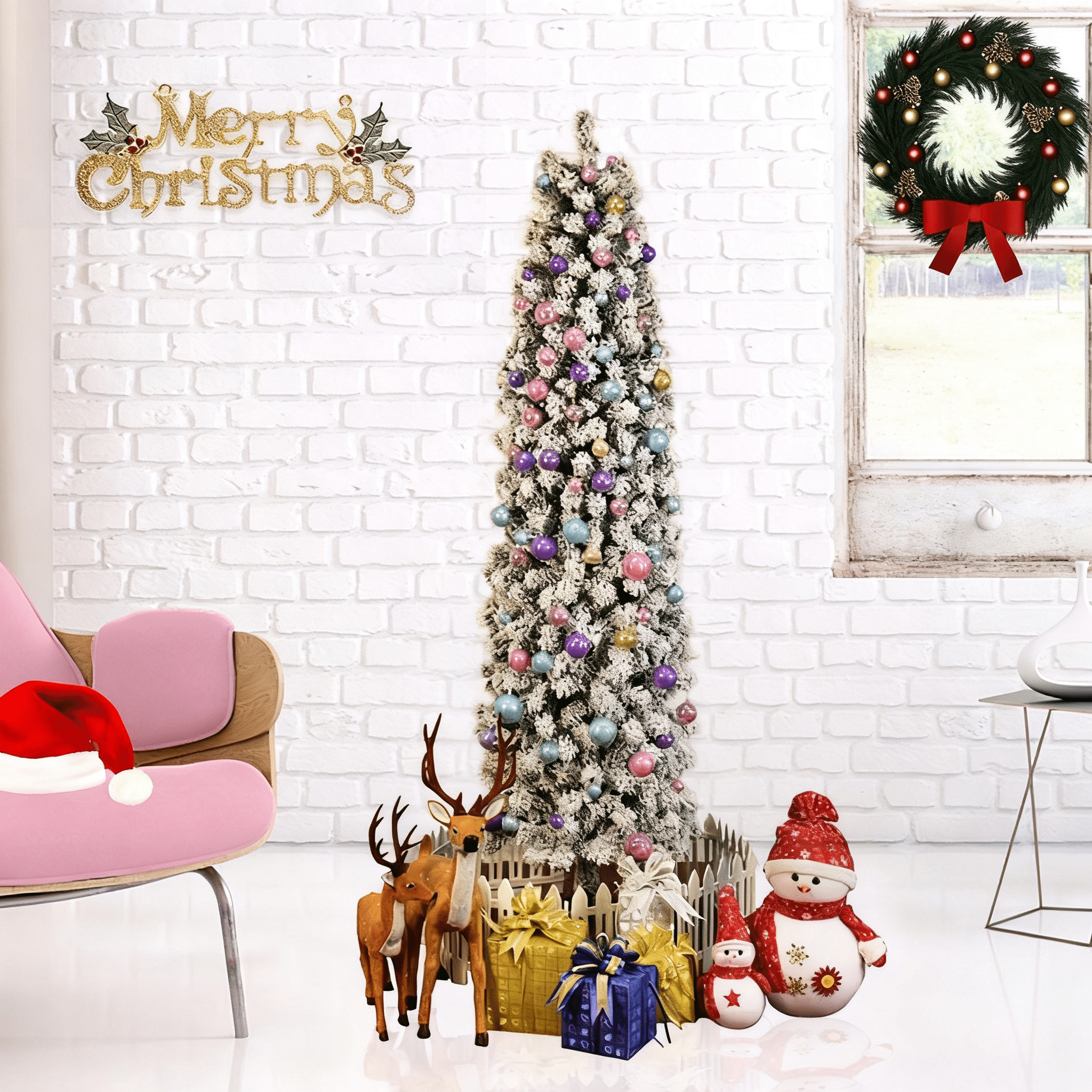 7.5ft Pencil Flocking Christmas Tree