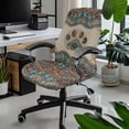 thumbnail image 2 of Xoenoiee Boho Paw Print Office Chair Cover Washable Stretchable Desk Chair Cover, 1 Piece High Back Computer Chair Cover, Office Chair Seat Slipcover, L, 2 of 7
