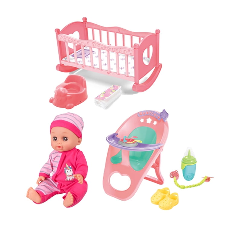 Baby Doll Toys Set 14 in whit 25 Pices with Doll, High Chair Seat