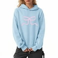 thumbnail image 2 of Xudanell Cute Sweatshirts Women Oversized Trendy Fall Hooded Sweatshirts Top Bow Trim Print Hoodies Sky Blue XXL, 2 of 5