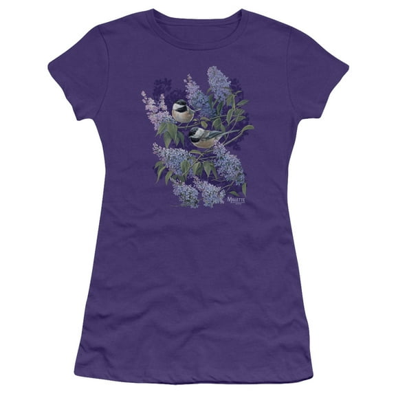 Wild Wings Chickadees And Lilacs S/S Junior Women's T-Shirt Sheer Purple