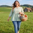 thumbnail image 2 of Agnes Orinda Women's Plus Size Mother's Day Tops Babydoll Keyhole Ruffle 3/4 Sleeve Floral Blouses 2X Light Green, 2 of 8