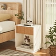 thumbnail image 5 of Fluted Nightstands Set Of 2, Modern Mid - Century Wood Bedside Table With Drawer & Open Storage Shelf, End Table For Bedroom, Living Room, Office, Sofa Side Couch (White+Oak), 5 of 10