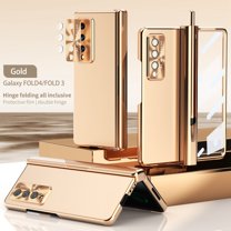 Jiahe Cover for Samsung Galaxy Z Fold 4 2022 Case with S-Pen Holder Hinge Protection & Front Screen Protector, Full Body Slim PC Cover Anti-scratches Shockproof Phone Case for Galaxy Z Fold 4, Gold