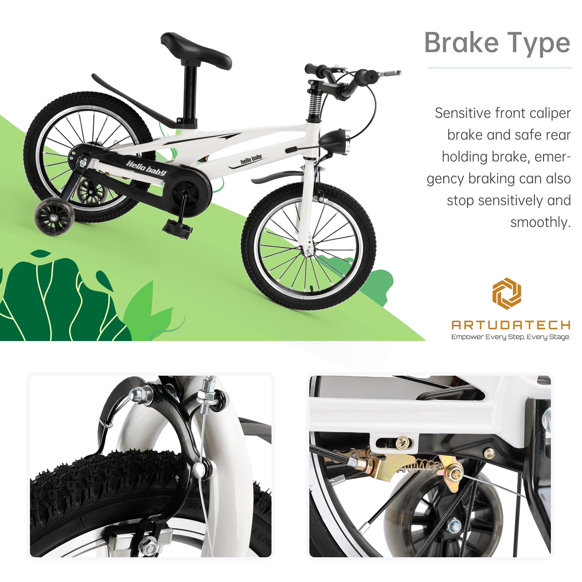 ARTUDATECH 16 Inch Kids Bike for 4-9 Year Old Boys and Girls, Children's Bicycle with Training Wheels, LED Headlight, and Dual Brake, Ideal for Toddler Beginners