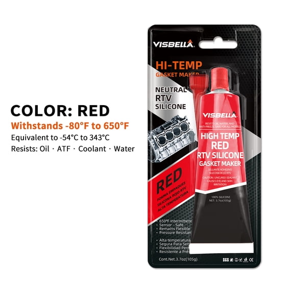 Visbella Red High Temp RTV Silicone Gasket Maker, Oil Resistant Sealant for Automotive Adhesives, 105g