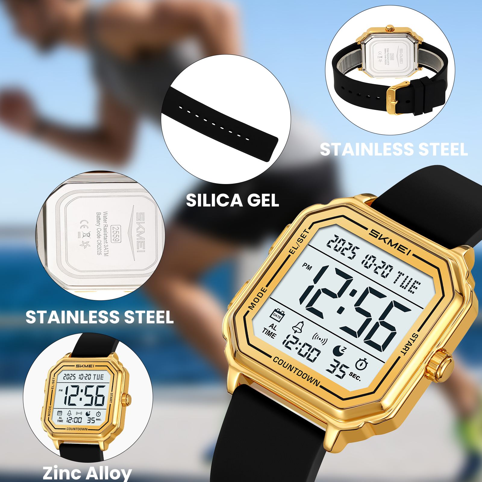 SKMEI Mens Digital Watch Sports Waterproof Outdoor Large Face Military Watches for Men with Stopwatch LED Back Ligh Alarm