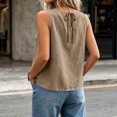 thumbnail image 6 of Women's Ruffle Detail Sleeveless Tank Tops Summer Petite Plain Crew Neck Tee Casual Travel Tops Khaki, 6 of 6