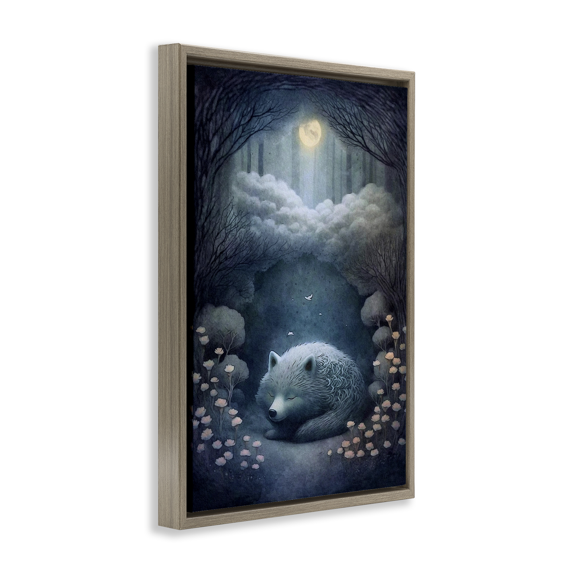 Stupell Industries Mystic White Wolf Landscape Painting Brown Floater Framed Art Print Wall Art, 17 x 25