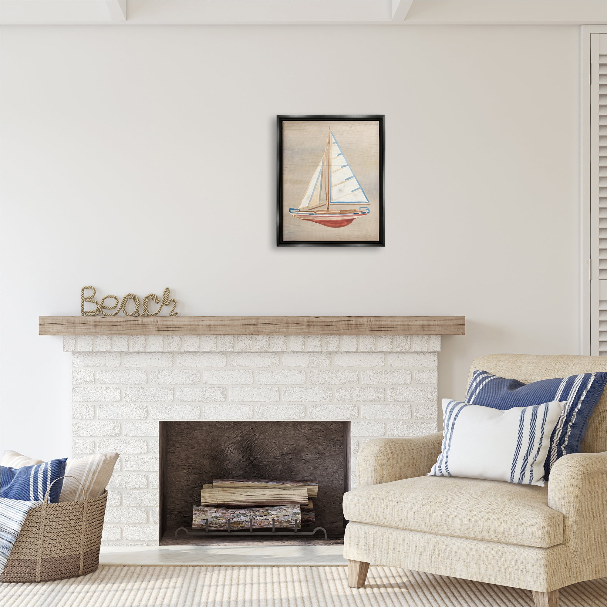 Stupell Industries Rustic Red Boat Transportation Painting Black Floater Framed Canvas Art Print Wall Art, 17 x 21