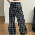 thumbnail image 4 of Women's Casual Gingham Pants Plaid Print Wide Leg Trousers Elastic Pajama Lounge Pants Sleepwear Blue 2XL, 4 of 4