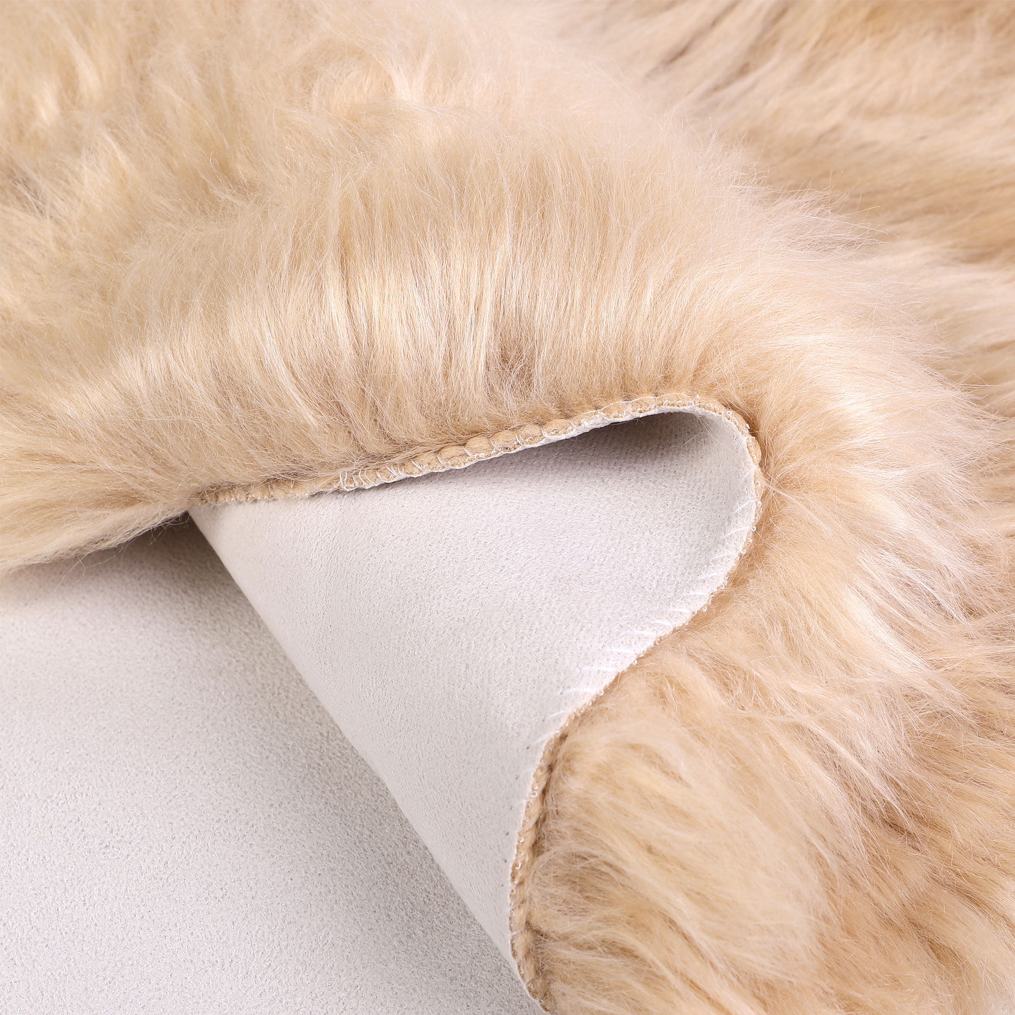Unique Bargains Artificial Animal Wool Soft Faux Fur Sheepskin Plush Area Rug Khaki 2x2 Feet Round