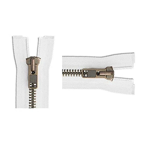 YKK #10 Extra Heavy Duty Antique Brass White Parka Separating Jacket Zipper - Choose Your Length - Color: White - Made in The United States (1 Zipper Per Pack)