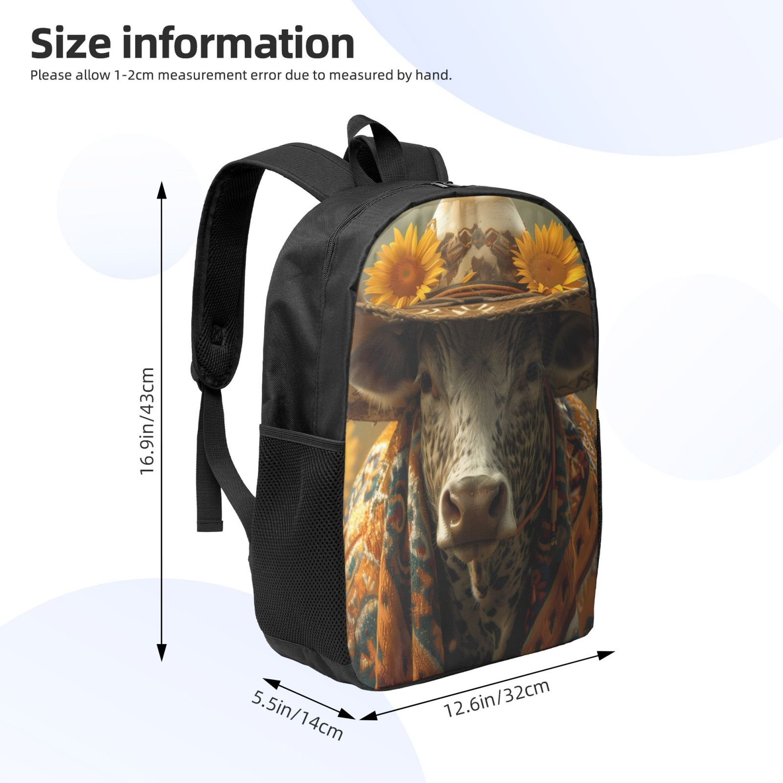 Xecao Sunflower Cowboy Hat Cow print Travel Backpack, Large Computer Backpack for Men Women, College School Rucksack Book Bag